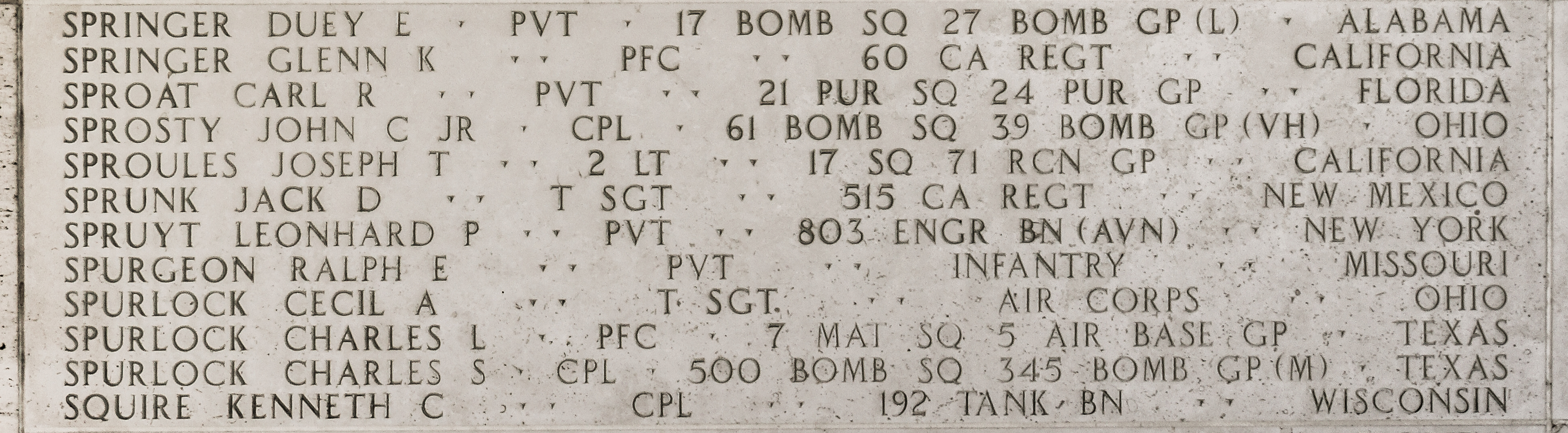 Joseph T. Sproules, Second Lieutenant